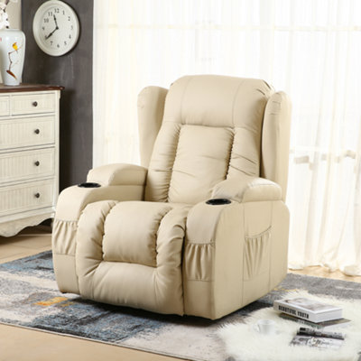 More4homes Cream Caesar Electric Bonded Leather Automatic Recliner Armchair With Heat And Massage (Cream)