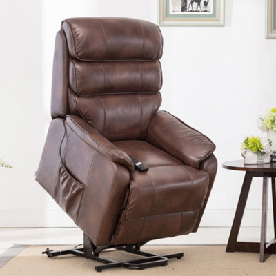 B&Q -  Buckingham Single Motor Electric Rise Recliner Bonded Leather Armchair Sofa Mobility Chair (Brown)