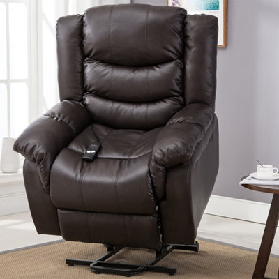 B&Q -  Seattle Electric Single Motor Rise Recliner Armchair Sofa Home Lounge Bonded Leather Chair (Brown)