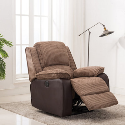 More4homes Brown Postana Jumbo Cord Fabric Power Recliner Armchair Electric Sofa Reclining Chair (Brown) 102Cm