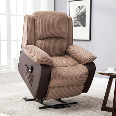 More4homes Brown Postana Single Motor Electric Rise Recliner Jumbo Cord Fabric Armchair Electric Lift Riser Chair (Brown) 102Cm