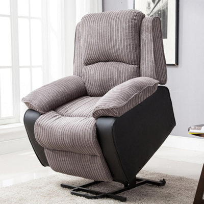 More4homes Grey Postana Single Motor Electric Rise Recliner Jumbo Cord Fabric Armchair Electric Lift Riser Chair (Grey) 102Cm