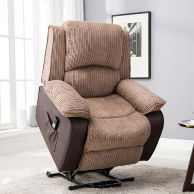 More4homes Brown Postana Dual Motor Electric Rise Recliner Jumbo Cord Fabric Armchair Electric Lift Riser Chair (Brown) 102Cm