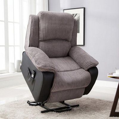 B&Q -  Postana Dual Motor Electric Rise Recliner Jumbo Cord Fabric Armchair Electric Lift Riser Chair (Grey)