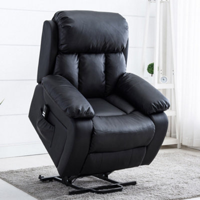 More4homes Chester Dual Motor Electric Rise Recliner Bonded Leather Armchair Electric Lift Riser Chair (Black) Black