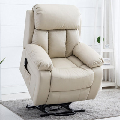 B&Q -  Chester Dual Motor Electric Rise Recliner Bonded Leather Armchair Electric Lift Riser Chair (Cream)