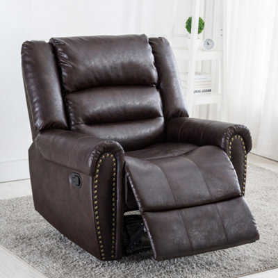 More4homes Brown Denver Bonded Leather Recliner Armchair W Stud Sofa Home Lounge Chair Reclining (Brown)
