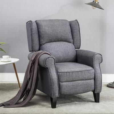 More4homes Eaton Wing Back Fireside Herringbone Fabric Recliner Armchair Sofa Chair Reclining Cinema (Herringbone ) Blue