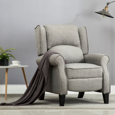 More4homes Eaton Wing Back Fireside Herringbone Fabric Recliner Armchair Sofa Chair Reclining Cinema (Herringbone ) Grey
