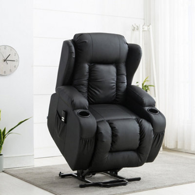 More4homes Black Caesar Dual Motor Electric Rise Recliner Bonded Leather Armchair Electric Lift Riser Chair (Black)