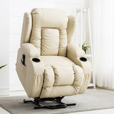 More4homes Caesar Dual Motor Electric Rise Recliner Bonded Leather Armchair Electric Lift Riser Chair (Cream) Cream