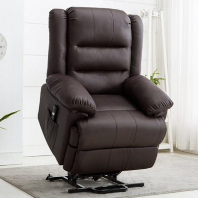More4Homes Loxley Single Motor Electric Riser Rise Recliner Bonded Leather Armchair Electric Lift Chair (Brown) from B&Q
