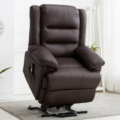 More4Homes Loxley Dual Motor Electric Riser Rise Recliner Bonded Leather Armchair Electric Lift Chair (Brown) from B&Q