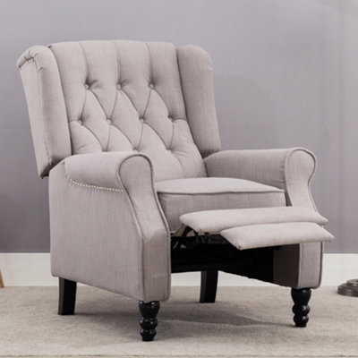 B&Q -  Althorpe Pushback Wingback Fireside Recliner Armchair (Grey Linen)
