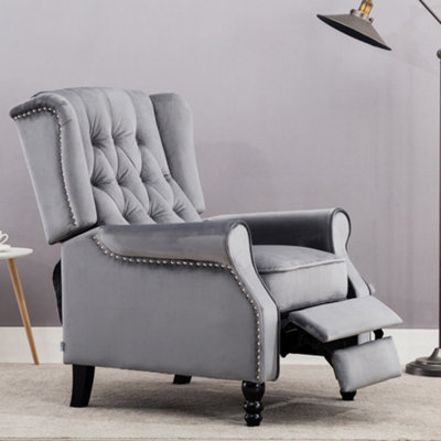 More4Homes Althorpe Pushback Wingback Fireside Recliner Armchair (Grey Velvet) from B&Q