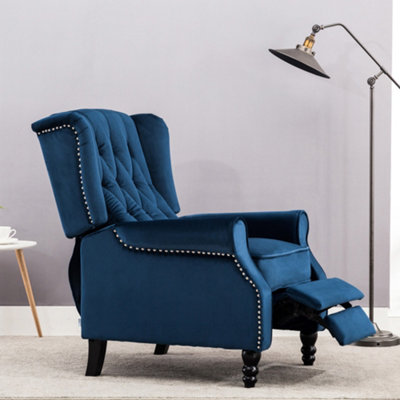 More4Homes Althorpe Pushback Wingback Fireside Recliner Armchair (Midnight Blue Velvet) from B&Q