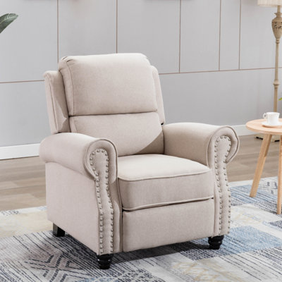 More4homes Beige Duxford Fabric Pushback Recliner Armchair Sofa Occasional Chair Cinema (Beige)