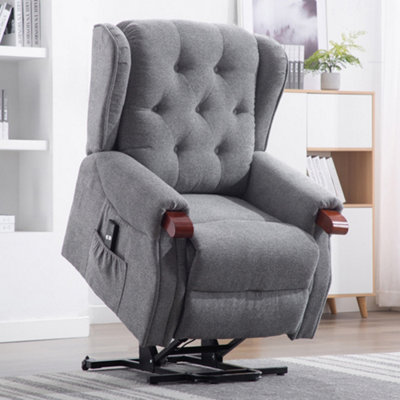 More4Homes Harrogate Single Motor Electric Rise Recliner Fabric Armchair Lift Riser Chair (Grey) from B&Q