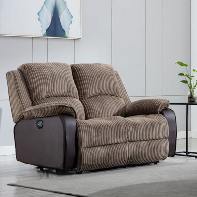 B&Q -  Postana Electric High Back Jumbo Cord Fabric Recliner 2 Seater Sofa (Brown)