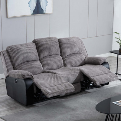More4homes Postana Electric High Back Jumbo Cord Fabric Recliner 3 Seater Sofa (Grey) Grey