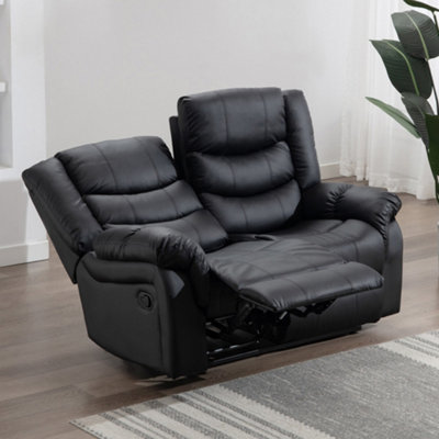 More4homes Seattle Manual High Back Bonded Leather Recliner 2 Seater Sofa (Black) Black