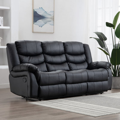 More4homes Seattle Manual High Back Bonded Leather Recliner 3 Seater Sofa (Black) Black