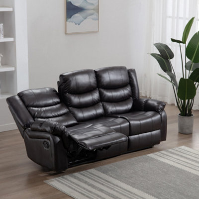 B&Q -  Seattle Manual High Back Bonded Leather Recliner 3 Seater Sofa (Brown)