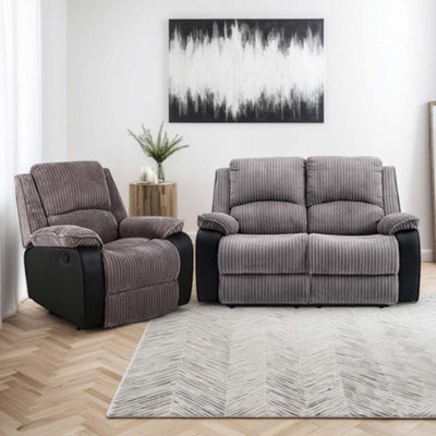 More4homes Postana Manual Recliner Jumbo Cord 1+2 Seater Sofa Set (Grey) Grey