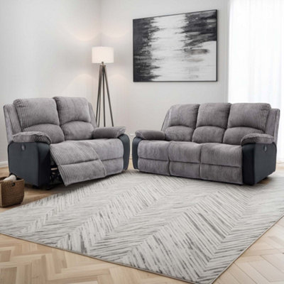 More4homes Postana Electric Recliner Jumbo Cord 2+3 Seater Sofa Set (Grey) Grey
