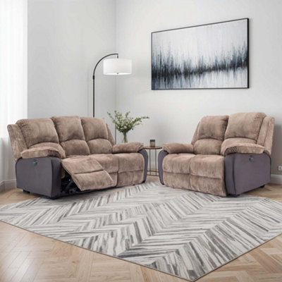 More4homes Postana Electric Recliner Jumbo Cord 2+3 Seater Sofa Set (Brown) Brown
