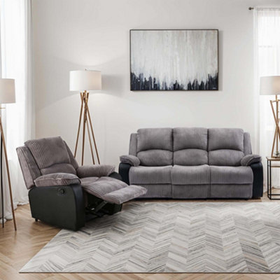 More4homes Postana Electric Recliner Jumbo Cord 1+3 Seater Sofa Set (Grey) Grey