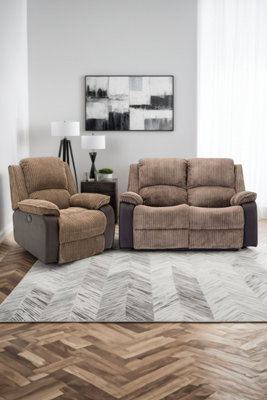 More4homes Postana Electric Recliner Jumbo Cord 1+2 Seater Sofa Set (Brown) Brown