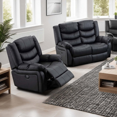 More4homes Seattle Manual Recliner Bonded Leather 1+2 Seater Sofa Set (Black) Black