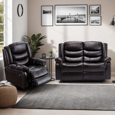 More4homes Seattle Manual Recliner Bonded Leather 1+2 Seater Sofa Set (Brown) Brown