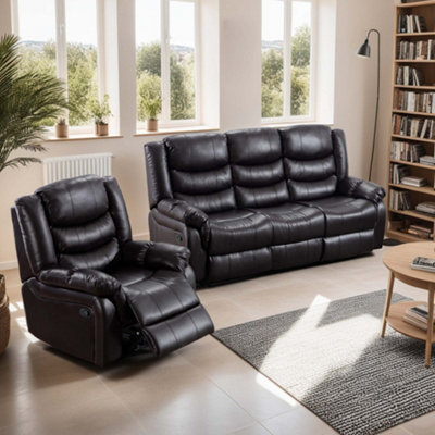 More4homes Seattle Manual Recliner Bonded Leather 1+3 Seater Sofa Set (Brown) Brown