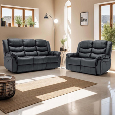 More4homes Seattle Manual Recliner Bonded Leather 2+3 Seater Sofa Set (Black) Black