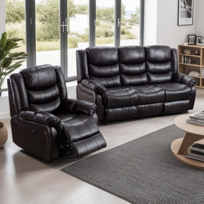 More4homes Seattle Electric Recliner Bonded Leather 1+3 Seater Sofa Set (Brown) Brown
