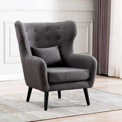 More4Homes Winslow Wing Back Occasional Bedroom Living Room Button Back Linen Fabric Accent Chair Armchair (Grey) from B&Q