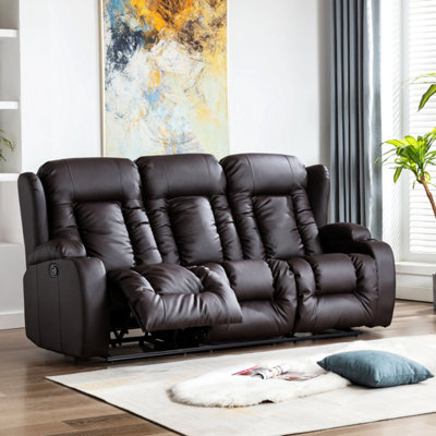 More4homes Caesar Manual High Back Luxury Bond Grade Leather Recliner 3 Seater Sofa (Brown) Brown