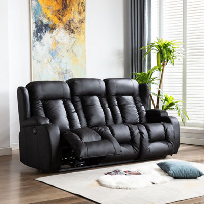 More4homes Caesar Electric High Back Luxury Bond Grade Leather Recliner 3 Seater Sofa (Black) Black