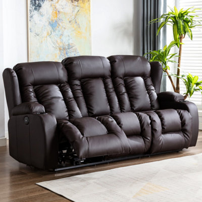More4homes Caesar Electric High Back Luxury Bond Grade Leather Recliner 3 Seater Sofa (Brown) Brown