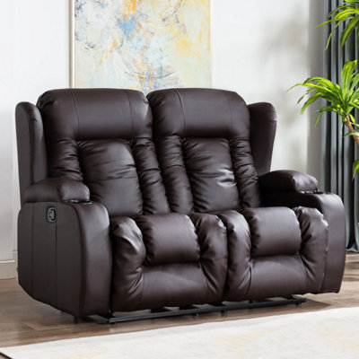 More4homes Caesar Manual High Back Luxury Bond Grade Leather Recliner 2 Seater Sofa (Brown) Brown