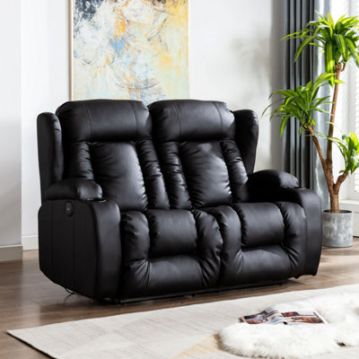 More4homes Caesar Electric High Back Luxury Bond Grade Leather Recliner 2 Seater Sofa (Black) Black