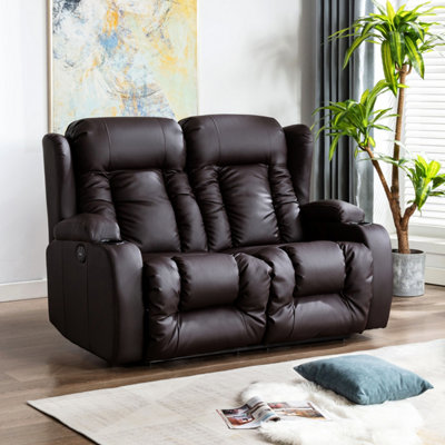 More4homes Caesar Electric High Back Luxury Bond Grade Leather Recliner 2 Seater Sofa (Brown) Brown