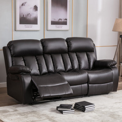 More4homes Chester Manual High Back Luxury Bond Grade Leather Recliner 3 Seater Sofa (Brown) Brown