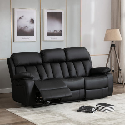 More4homes Chester Electric High Back Luxury Bond Grade Leather Recliner 3 Seater Sofa (Black) Black