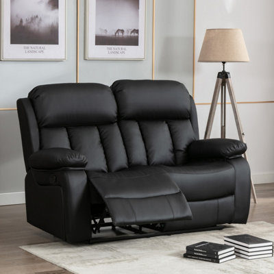 More4homes Chester Manual High Back Luxury Bond Grade Leather Recliner 2 Seater Sofa (Black) Black