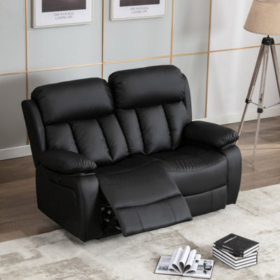 More4homes Chester Electric High Back Luxury Bond Grade Leather Recliner 2 Seater Sofa (Black) Black