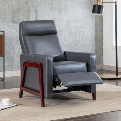 B&Q -  Riley Push Back Soft Air Leather Modern Reclining Armchair Accent Home Cinema Recliner Chair (Grey)