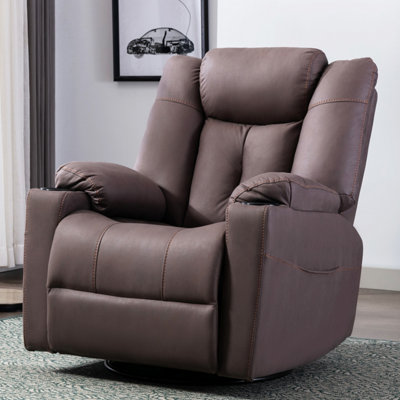 B&Q -  Afton Fabric Recliner Rocking Swivel Gaming Cinema Lounge Sofa Chair Brown